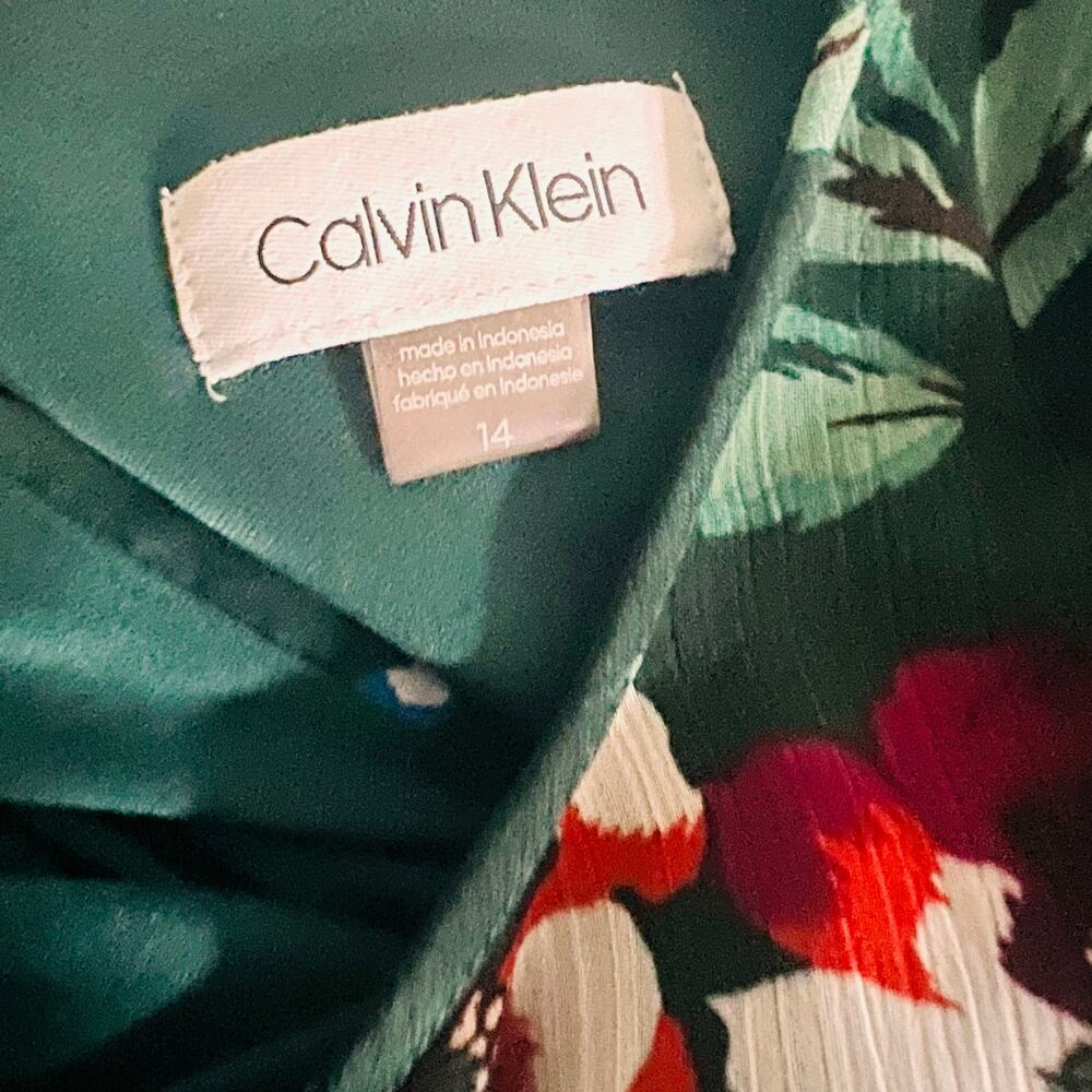 Calvin Klein Floral Shift Dress Size 14 Green Floral Multi - Picture 3 of 7